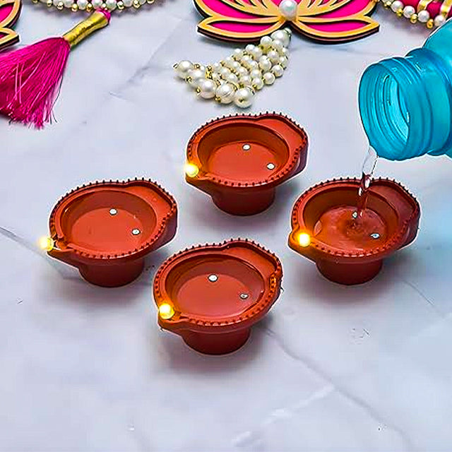 Diya LED Water Sensor - Safe, Smokeless & Reusable Ambient Lights (Pack of 06/12/18/24)